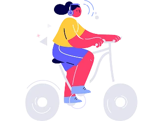 Illustration of a woman riding a bike and listening to music.