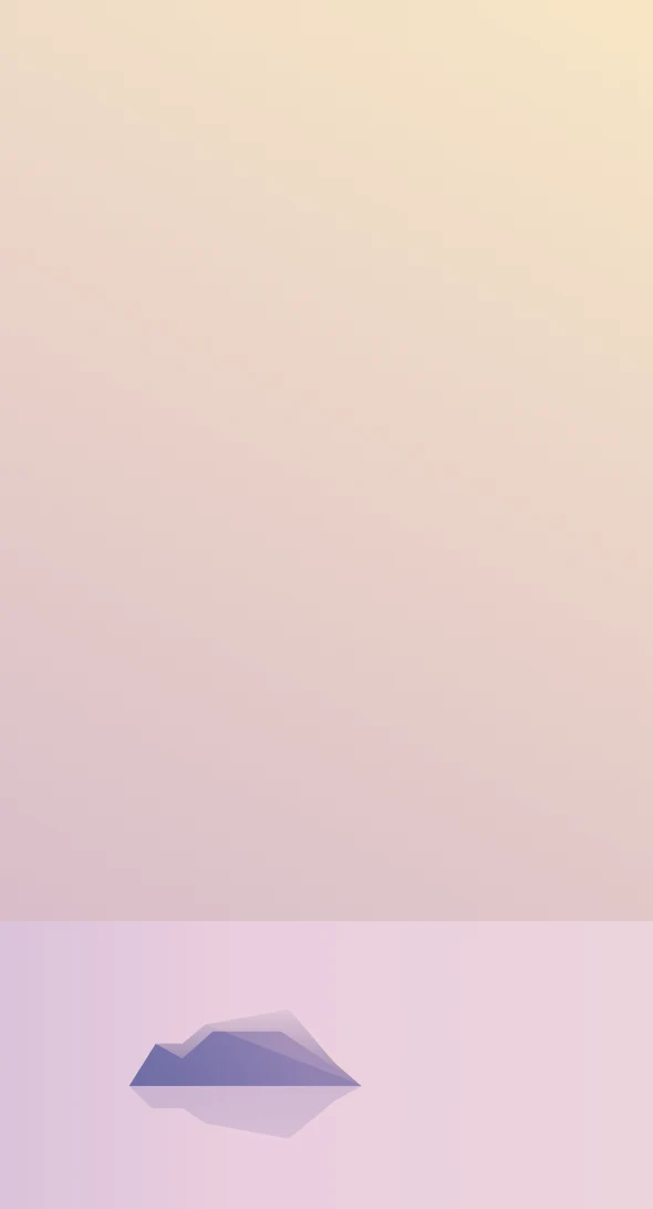 Ombre purple to yellow pond of rocks and birds flying in the sky